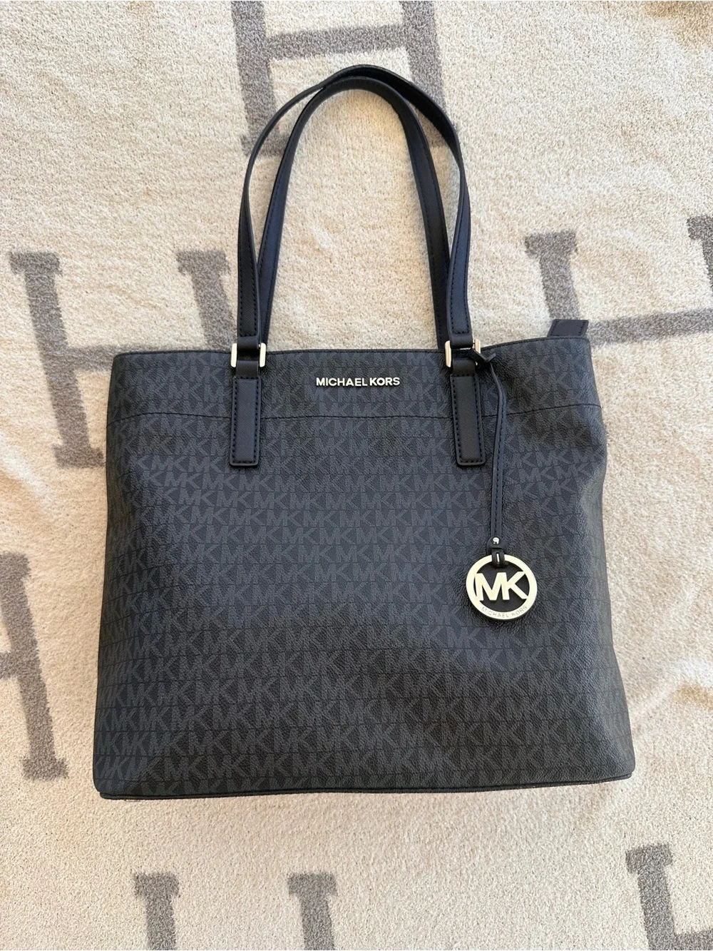 Michael Kors Black and Dark Gray MK Logo Tote